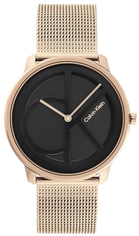 Calvin Klein Analog Quarzuhr Für Männer und Frauen Kollektion Iconic MESH - 40MM mit Rotgoldfarbenes Edelstahl-Mesh-Gliederarmband - 25200029