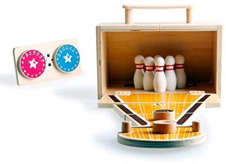 Udeas Bowling Kinder Holzspielzeug - Bunte Spielfreude ab 3 Jahren, Stabile Spielbox mit Tragegriff, 1 Bowling-Pin und 6 Kegeln, Einfach zu Sammeln
