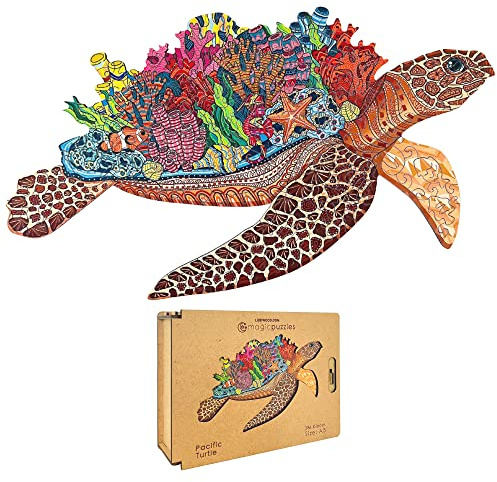 Lubiwood Pacific Turtle Unique Shaped Animal Wood Puzzle (42x29 cm) - Strengthens Problem-Solving Skills, Includes Wood Gift Box - Ideal Challenge for Adults