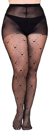 Gi&Gi Collants femme curvy, collants grande taille femme fantaisie (FR/ES, Alpha/lettres, TTG, 3TG, Grande taille, Taille normale, COEURS noirs)