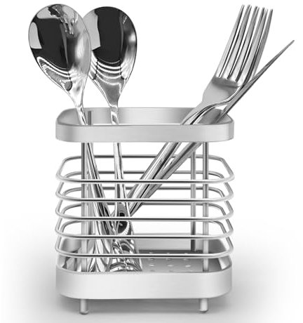 Simpcozy Utensil Holder, Stainless Steel Cutlery Drainer Sink Caddy, Rust Proof Sink Tidy Kitchen Sink Organiser, Cutlery Organiser for Kitchen Utensil (Silver)