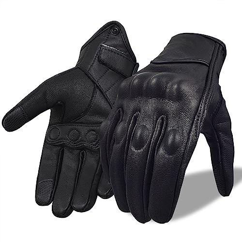 CHCYCLE Gants de Moto en Cuir de chèvre pour Hommes Femmes avec écran Tactile Gants de Moto pour Sports motorisés (Noir, XX-Large)