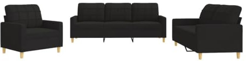 vidaXL Sofagarnitur 3-TLG., Sessel Couch mit Kissen, Sofa Wohnzimmersofa mit Armlehnen, Couchgarnitur Designsofa Sitzmöbel Polstermöbel, Schwarz Stoff