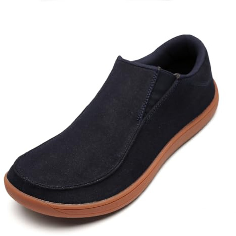 CAIQDM Wide Barefoot Slip on Trainers Men Running Walking Shoes Lightweight Comfortable Darkblue 10.5 UK