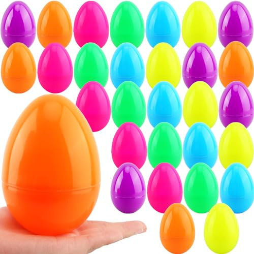 Haconba 30 Pieces 5 inch Easter Eggs Large Colorful Plastic Fillable Easter Eggs for Egg Hunt Game Easter Party Favors Supplies Decoration, 6 Colors