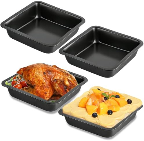 Lainballow 4 Pcs 8x8 Square Baking Pan, Carbon Steel Brownie Pans, Square Cake Pan for Baking Roasting Serving, Nonstick Cake Baking Pan, Square Bakeware for Cakes Lasagna Brownies