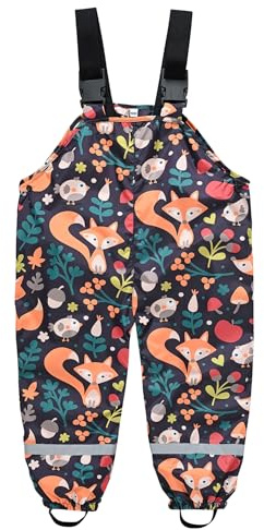Happy Cherry - Pantaloni da pioggia impermeabili per bambini e bambine, per l'esterno, Giorno piovoso Giocare in Fango Bambini Ragazze Tuta Pantaloni con salopette Cartone Animato - 2-11 Anni, Nero
