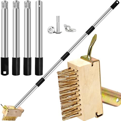 Cepillo para juntas para malas hierbas, rascador de juntas con mango de acero inoxidable de 120 cm, cerdas de alambre de acero en ángulo, cepillo de alambre para eliminar fácilmente musgo en juntas de