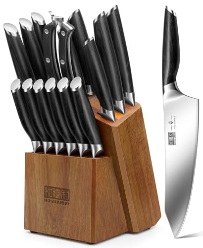 HOSHANHO knivblockset med 16 stycken, japansk kockknivset, multifunktionellt knivset i rostfritt stål