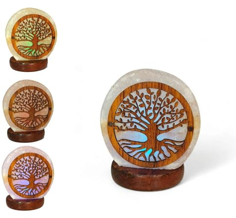 Marblechic - Lámpara de sal rosa USB 3D Árbol de la vida 8 x 8 cm con caja Voganto