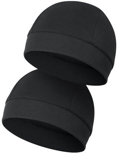 MELLIEX 2 Stück Fahrradmütze Sportmütze Laufmütze Dünne Atmungsaktiv Leichte Weiche Mütze Skull Cap für Outdoor Herren Unise - Schwarz