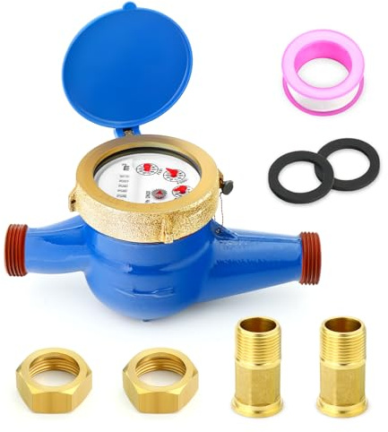 MEANLIN MEASURE 3/4 BSP Couplings Cold Water Meter for Garden or Home, 20MM Measuring in Cubic Meter