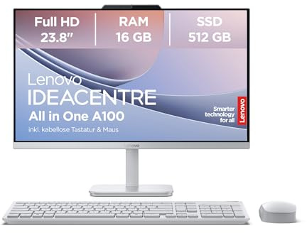Lenovo IdeaCentre All-in-One A100 PC | 23.8 Full HD Display | Intel Core i3-N305 | 16GB RAM | 512GB SSD | Intel UHD Grafik | Win11 Home | QWERTZ | grau | inkl. Tastatur & Maus | 3 Monate Premium Care