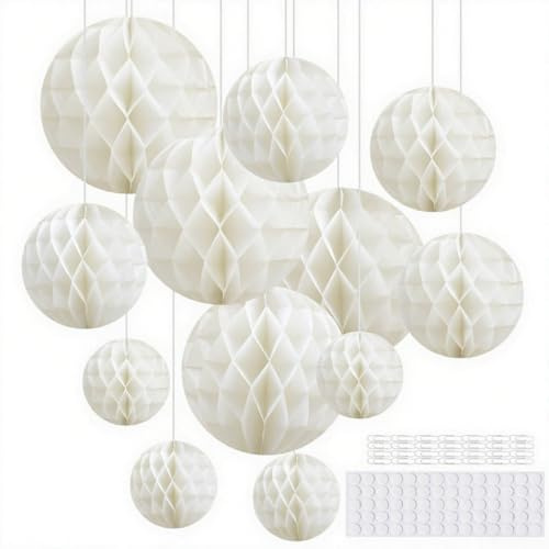 Hexizexi 12 Pcs Paper Honeycomb Balls White Hanging Honeycomb Decorations 15cm 20cm 25cm Green Paper Decorations for Birthday Wedding Graduation Party Baby Shower