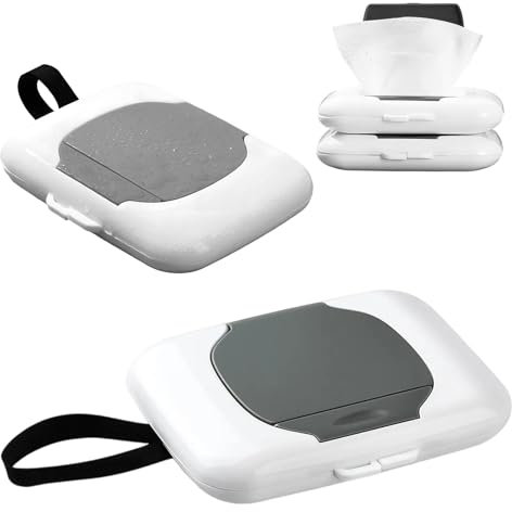 Baby Wipes Dispenser, 2-Pack Wet Wipes Dispenser Box, Portable Wipes Container for Strollers and Travel, Dustproof and Moisture-Proof Hanging Design Refillable, Gray