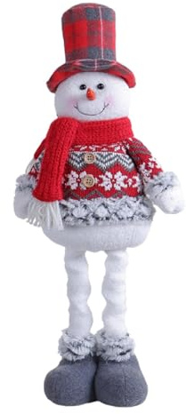 Rurunklee Christmas Decorations 19.6 Plush Snowman Figurine with Retractable Long Legs Christmas Ornament Home Decorations Doll Soft Door Window Table Tree Holiday Season Decor