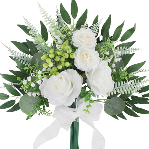 LEIMEND 68 Pezzi Fiori Artificiali Bianchi con Rami Verdi Set Foglie Finte Realistico Fiore Artificiale Emulazione Bouquet Fiori Finti per Decorazioni da Sposa Casa Abito Composizione Floreale