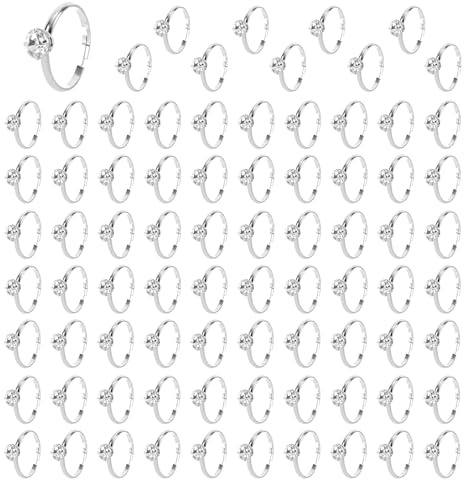 Mikovivi 80st Bridal Shower Diamantringar, Justerbara Falska Förlovningsringar Festgåvor för Bröllop Bord Dekorationer Cupcake Toppers Möhippa Spel och Present Accenter (Silver)