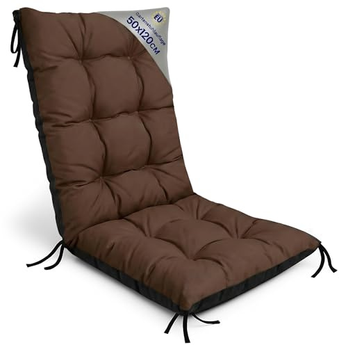 Amazinggirl Cojines Sillas Terraza Pack de 60x120 cm - Cojines para Sillas de Jardín con Respaldo Alto & Exterior Marrón Cojín Silla Jardin Acolchado Grueso 10 cm con Cintas