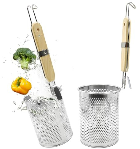 OMJMYY Set di 2 Cestello per Pasta 12cm Colapasta Acciaio Inox Cestello per Pasta Separata Scolapasta con Manico Cesto Colino in Metallo per Lavare Friggere Cuocere a Vapore Drenare