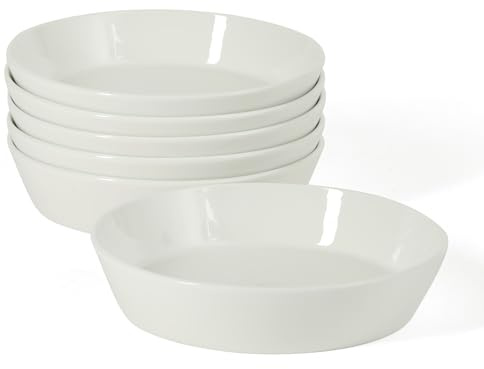 Martha Stewart Selma 6-Piece 41oz 8 Inch Large Pasta Bowls Porcelain Ceramic Chip and Scratch Resistant Shallow Salad Bowl, Serving Bowls, Soup Bowls Set, Dishwasher & Microwave Safe White