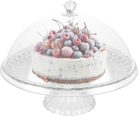 Plato para Tartas, Bandeja para Tartas con Tapa Transparente, Plato con Tapa y Pie, DM 30 CM, H 16,5 CM, Plato para Tartas con Campana de Pie, para Pan, Postre, Tartas, Comida