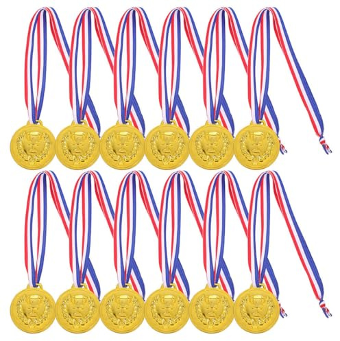 FOMIYES Medaglie in Metallo per Bambini 50 Pezzi con Nastro in Lega di Zinco Oro, Design Versatile e Resistente allo Sbiadimento per Gare e Eventi Sportivi