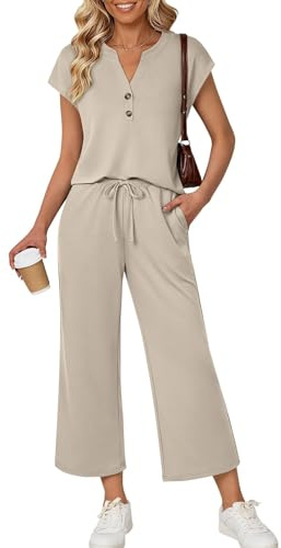 LILLUSORY Womens 2 Piece Lounge Gym Wear Sets Co Ord Tracksuits Khaki S
