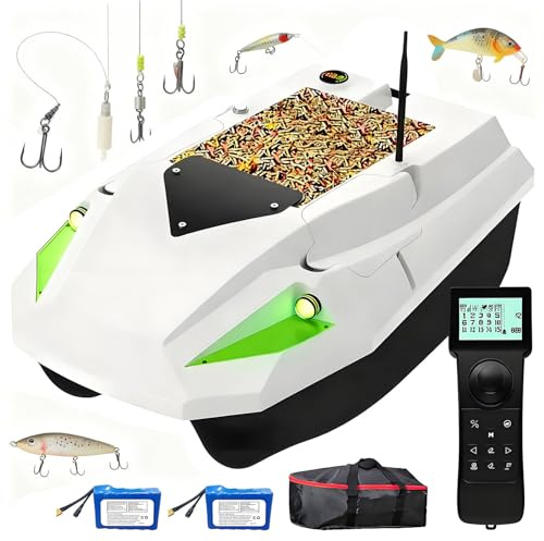 Barca da pesca con GPS, 2 batterie, luci notturne, posizionamento a 100 punti, ampio scomparto per capacità di carico di 2,5 kg, ideale per rilascio esche e ami da traina