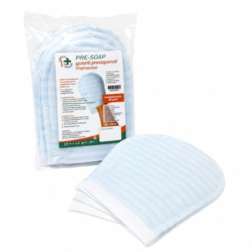 FARVISAN Guanti Presaponati Monouso, Pulizia Corpo e Viso Senza Risciacquo, Confezione da 20 Pezzi, Spugna con Gel Incorporato, pH 5.5 Delicato, Igiene Quotidiana