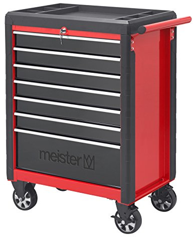 Meister Werkstattwagen M-7, ohne Werkzeug - Stabile Räder mit Feststellbremse - 7 Schubladen mit Einlagen - Abschließbar / Mobiler Werkzeugwagen leer / Profi Rollwagen mit Schloss / 8986400