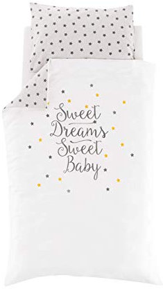 Träumeland TT19202 Baby/Kinder-Bettwäsche aus feinster, kuschelig weicher Baumwolle, Größe 100 x 135 cm + 40 x 60 cm, Design Sternentraum gelb, mehrfarbig