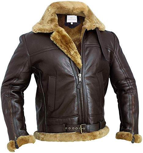 MARCO ENZOLANI RAF Bomber Ginger Men B3 Bomber Jacket Aviator Real Shearling bomber Sheepskin Leather Jacket (Brown, xl)