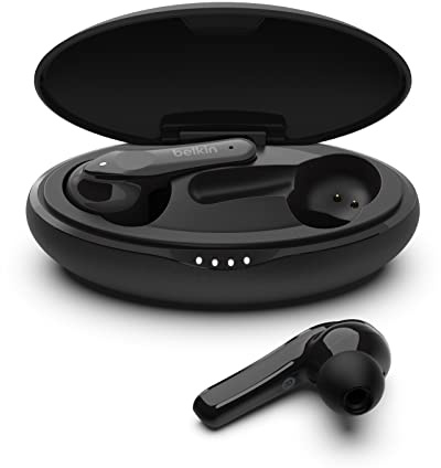 Belkin SoundForm Move Plus True Wireless Earbuds (Bluetooth Earphones with Wireless Charging Case, Touch Controls, IPX5 Certified, with Deep Bass for iPhones, Androids and More)