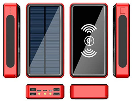 KKPLZZ Solar Power Bank 50000mAh, Solarladegerät mit großer Kapazität und 4 USB-Anschlüssen, Tragbares kabelloses Ladegerät Fallsichere Powerbank mit LED-Licht Camping im