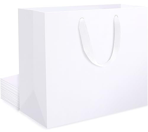 EUSOAR Geschenktüten Groß Weiß - 250gsm Papiertüten mit Henkel - 10 stück L 32x11.5x28cm Geschenk Tüte - Geburtstag Hochzeit Braut Papiertragetasche White Gift Paper Bags - Geschenktüte mit Griff