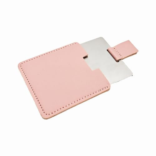 Ksvsonrvi Specchio tascabile da viaggio da 6,9 cm, mini specchio portatile in acciaio inox infrangibile con custodia in pelle PU (rosa)