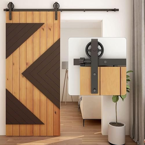 WOLFBIRD 183CM/6FT Schiebetürbeschlag Schiebetüren Schiebetürsystem Komplettset Laufschiene Rollen Set Schwarz