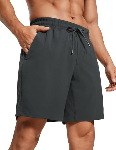 CRZ YOGA Men's Linerless Workout Shorts 7'' - Quick Dry for Running Sports Athletic Gym with Pockets Ink Gray Medium