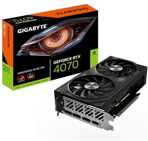Gigabyte GeForce RTX 4070 WINDFORCE 2X OC 12G Tarjeta gráfica - 12GB GDDR6X, 192bit, PCI-E 4.0, 2490MHz Core Clock, 3 x DisplayPort 1.4a, 1 x HDMI 2.1a, NVIDIA DLSS 3, GV-N4070WF2OC-12GD