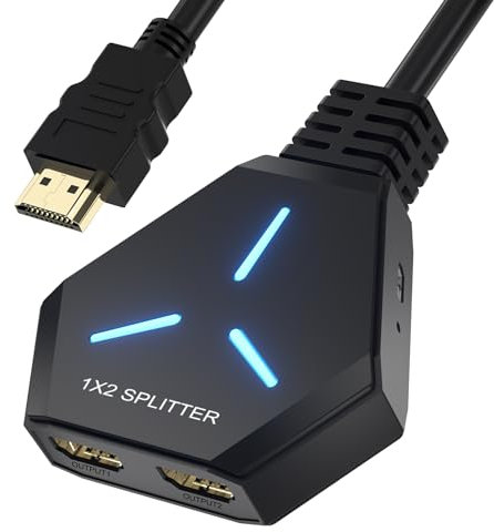 Hxwlo HDMI Splitter 1 in 2 Out, 4K HDMI Splitter for Dual Monitors, Supports 4K 3D Full HD 1080P, Compatible with PS4, PS3, Blu-Ray Player, MacBook, HDTV (1 Source to 2 Displays, Mirroring Mode Only)