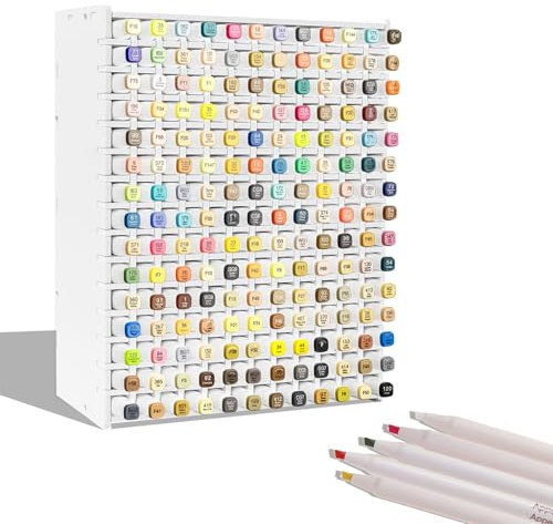 Marker Organizer, Art Markers Storage Rack,PVC Desktop Storage Hold 180 Markers, Pens, Pencils, Art Brushes Stationary Organizer Pencil Holder with 15 Compartments for Home, Classroom, Office Decor