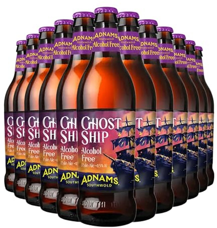 Adnams Ghost Ship 0.5% ABV | Alcohol-Free Pale Ale | 12 x 500ml Glass Bottle | Vegan & Vegetarian Friendly | Crafted in Southwold, Suffolk