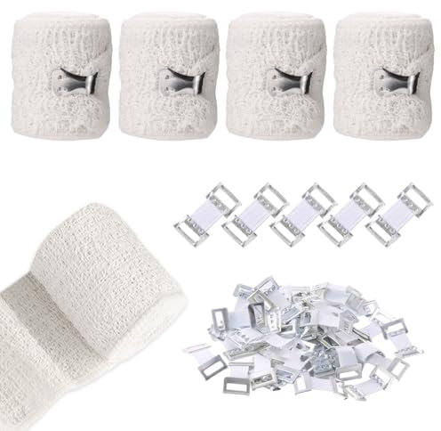 4 Packungen Mullbinden,Verbandsmaterial,Elastische Binde,Wiederverwendbare Kompressionsbandage,Dehnbar für Knie Knöchel und Handgelenke (5cm×4.5m) mit 50 Verband Schnalle