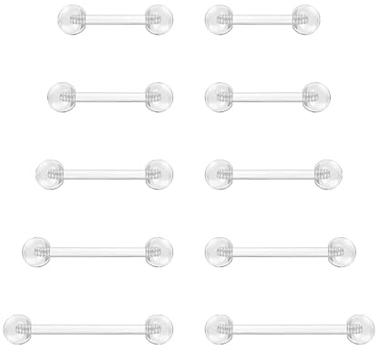Lubgitsr 10pcs Clear Nipple Tongue Bar Barbell Rings, 12/14/16/18/25mm Flexible Straight Barbell Piercing Jewellery Acrylic Piercing Retainer Pregnancy Belly Bar Retainer for Women Men