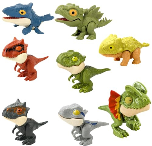 8 Dinosaurier Spielzeug Set, Playmobil Dino Figuren, Schleich Dinosaurier, D Rex, Interaktives Fingerspielzeug für Kinder, 3-8 Jahre, Grün Braun Grau, Perfekt für Party und Bildung