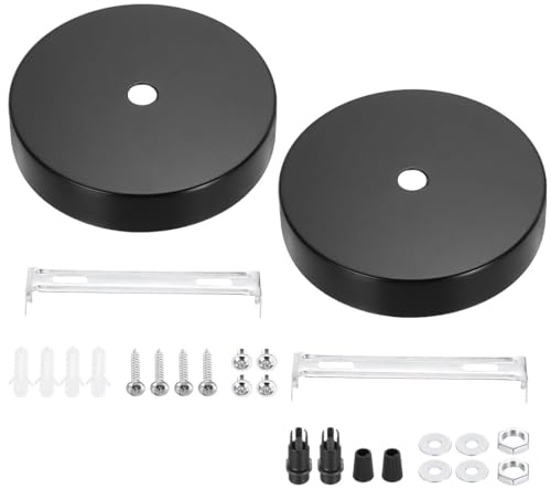 ZORVYN Rosone, 2, scatola di connessione in metallo, paralume rotondo 1 foro, calotta coprifili sospensione, adatto a tutte le lampade, con cavo e morsetto Flex, piastra di montaggio (100x20mm) (nero)
