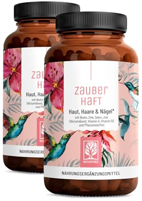NATURTREU® Haar Vitamine - 451mg Silizium hochdosiert & Biotin Zink Selen für Haare - Kieselsäure aus Bambus, Kupfer, Iod, Brennnessel und B-Vitamine - 240 Kapseln - Vegan aus Deutschland
