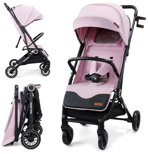 Moby-System LENA PINK PRO Poussette Canne avec Fonction Valise, Légère et Compacte 6–48 Mois, Roues EVA avec Suspension, Capote XXL, Pliage à Une Main, Rose