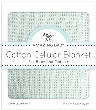 Amazing Baby Cellular Blanket, Premium Cotton Knit, Ultra Soft, Breathable, Cozy Gift for Baby Boys and Girls, Favorite Toddler Blanket, 44 x 44 inches (112 x 112 cm), Soft SeaCrystal